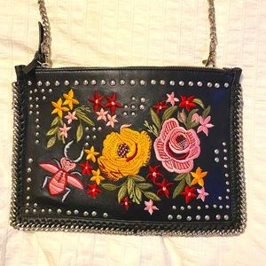Topshop embroidered vegan leather crossbody bag